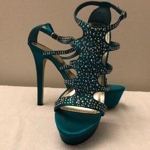 Gorgeous Teal blinged out stiletto bakers heels
